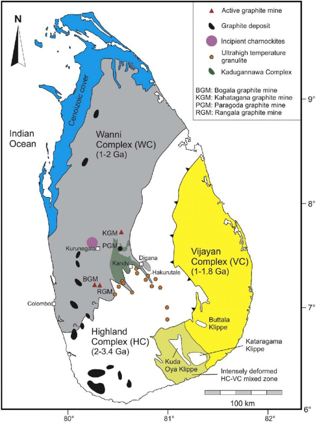 kaart van mineralen in Sri Lanka