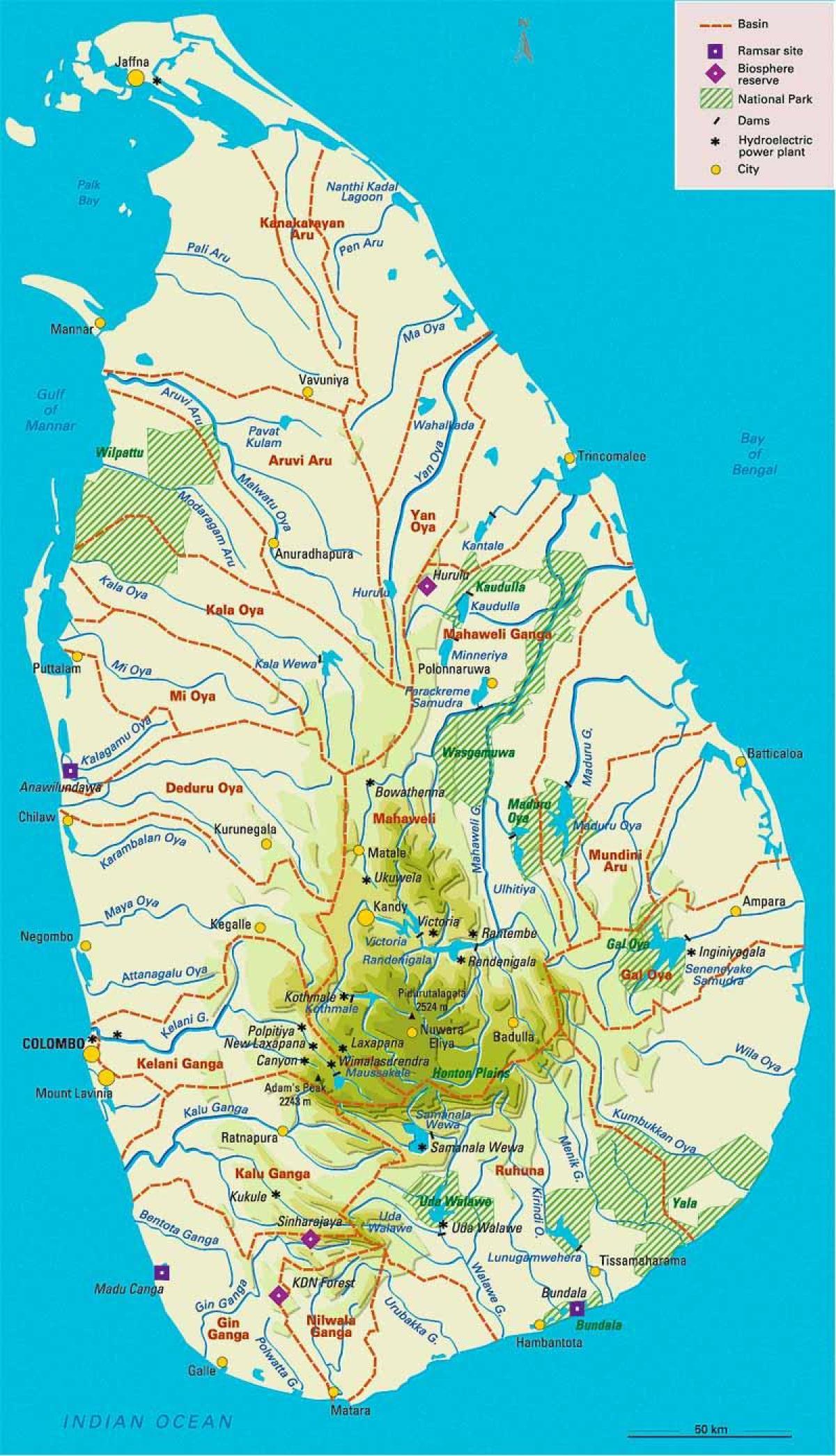kaart van Sri Lanka geografie