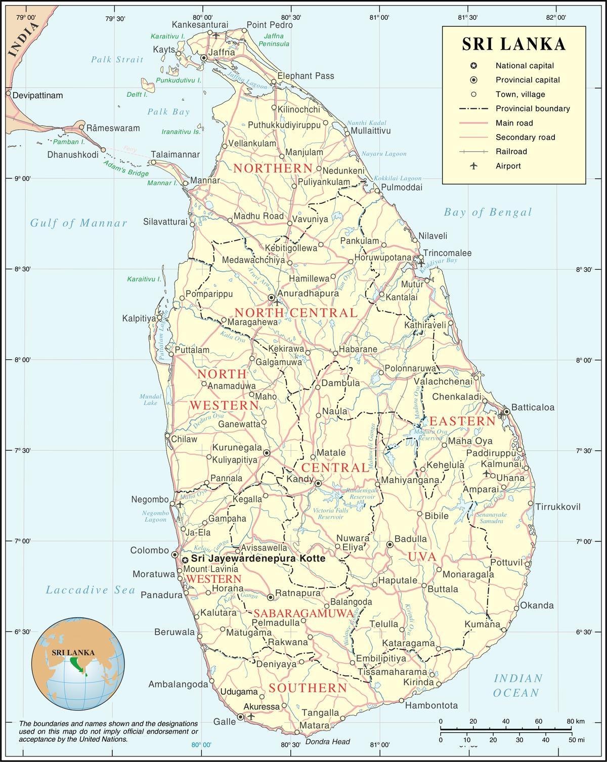 luchthavens Sri Lanka kaart
