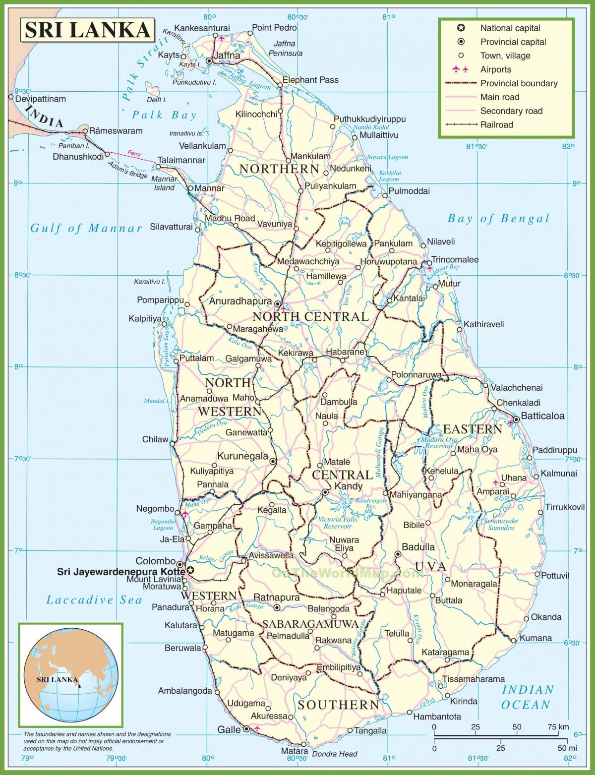 kaart van Sri Lanka politieke