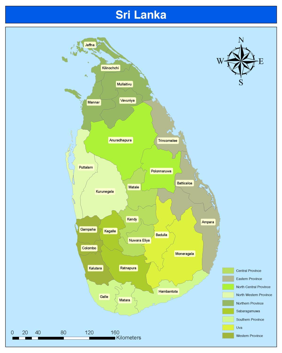 Sri Lanka district kaart in het sinhala