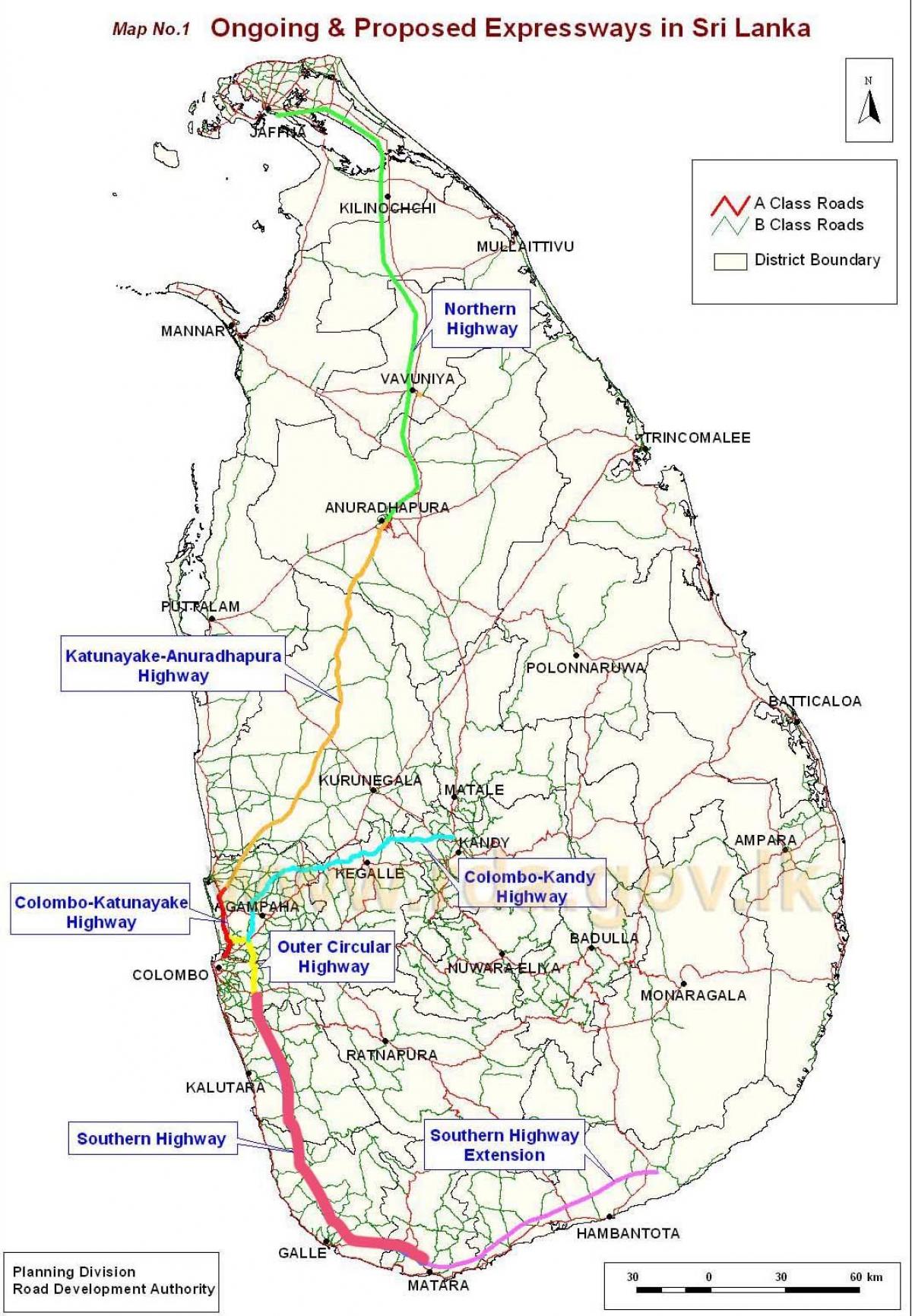 nieuwe snelweg kaart in Sri Lanka