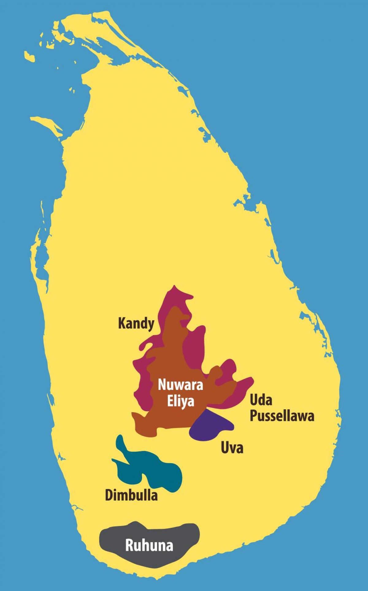 kaart van Sri Lanka theeplantages