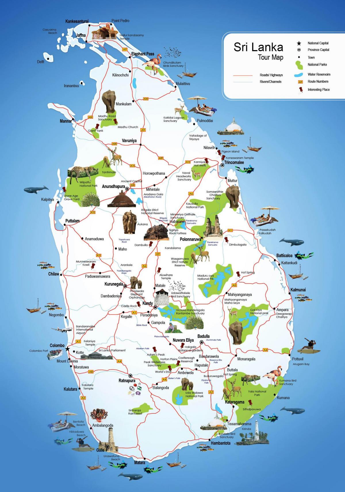 toeristische plaatsen in Sri Lanka kaart