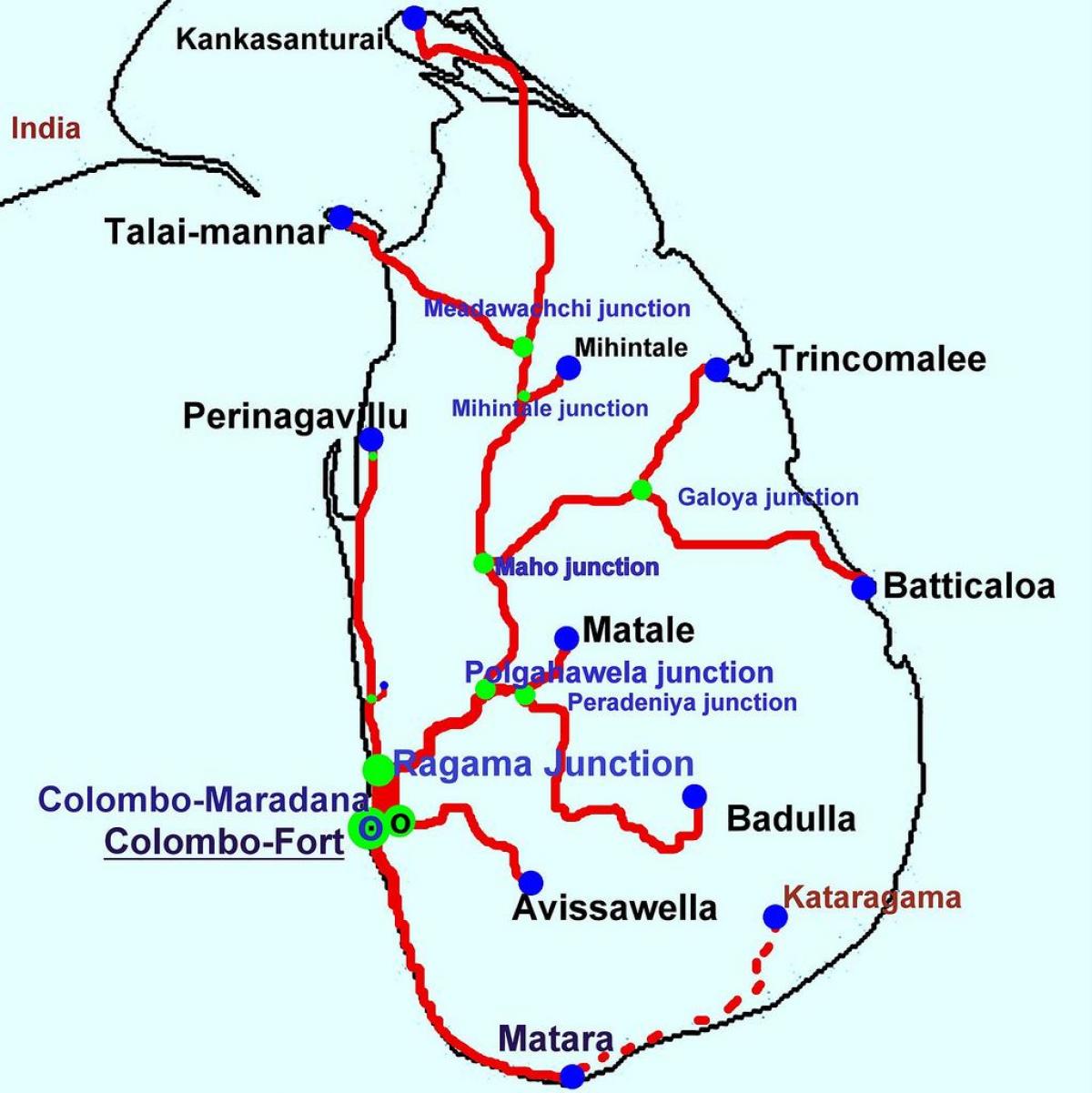 treinen in Sri Lanka kaart