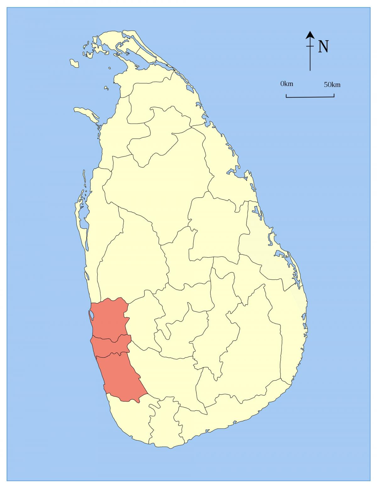 kaart van Sri Lanka westelijke provincie