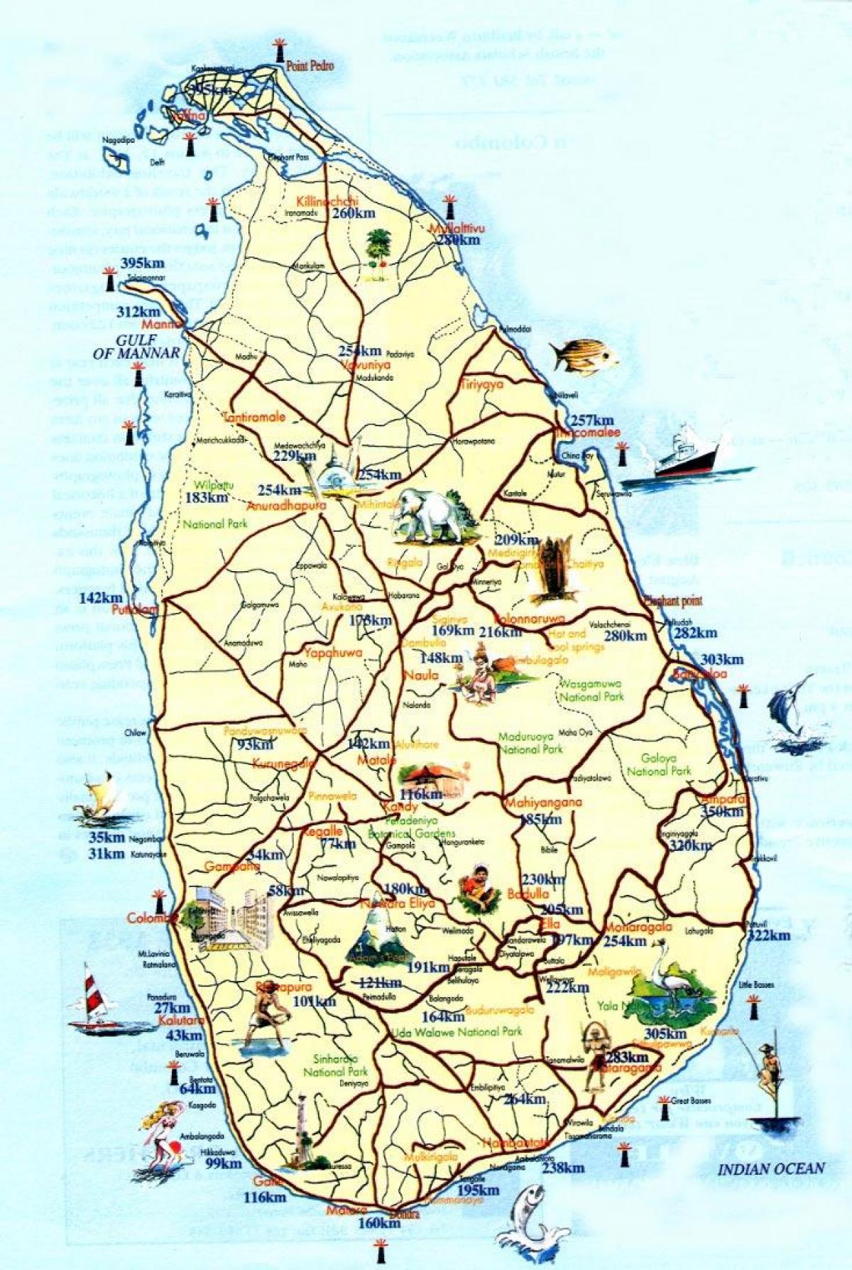toeristische kaart van Sri Lanka met steden