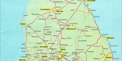 Weg afstand kaart van Sri Lanka