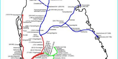 Spoorweg route kaart van Sri Lanka