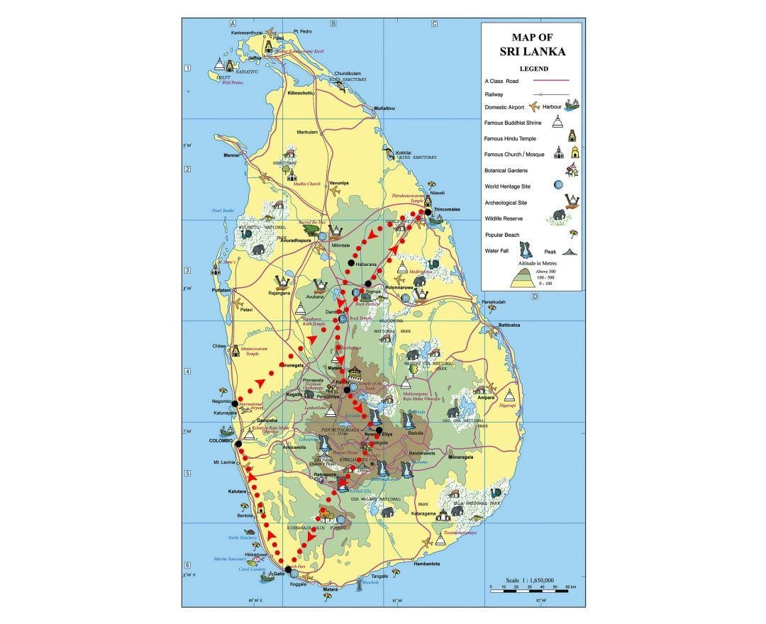 kaart van de symbolen in Sri Lanka