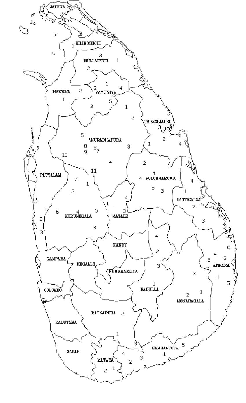 kaart van Sri Lanka kaart van zwart en wit