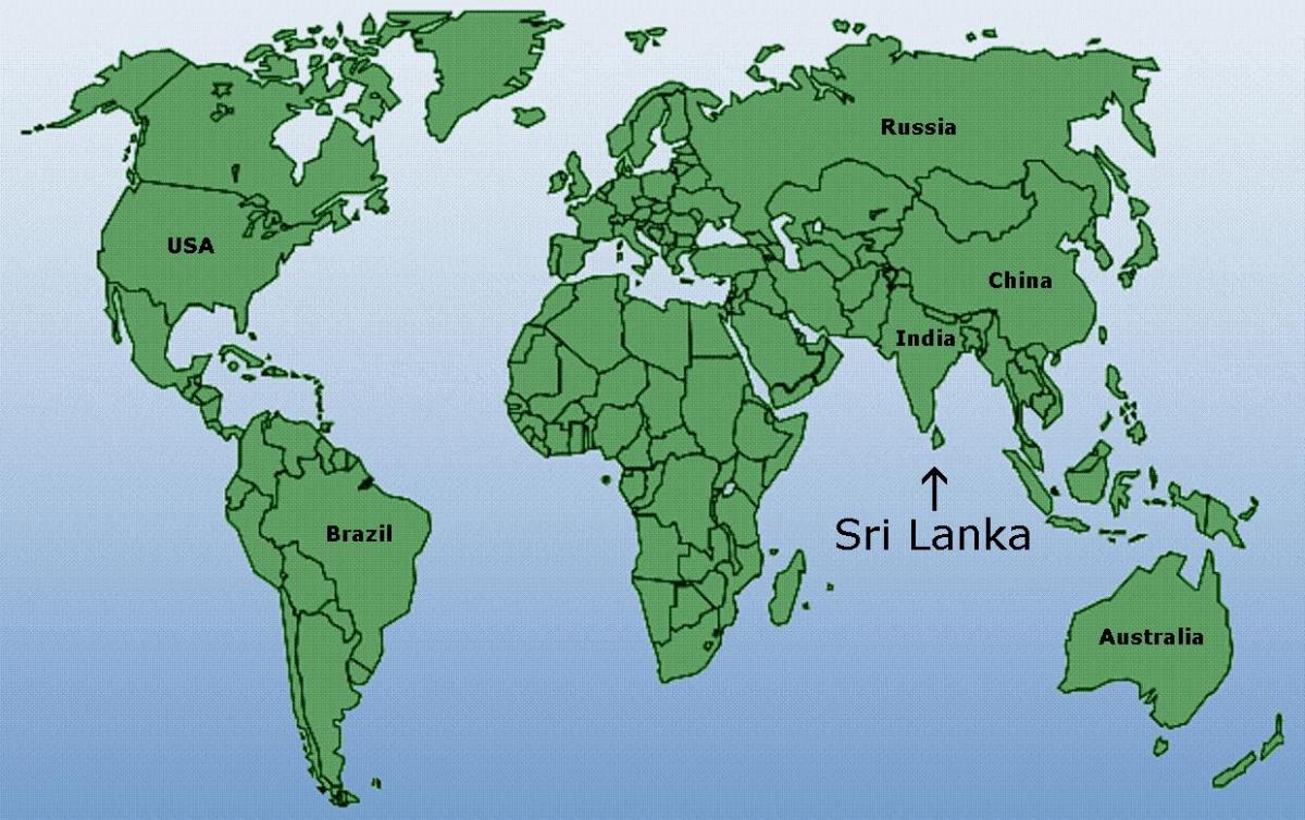 Sri Lanka locatie op de kaart van de wereld