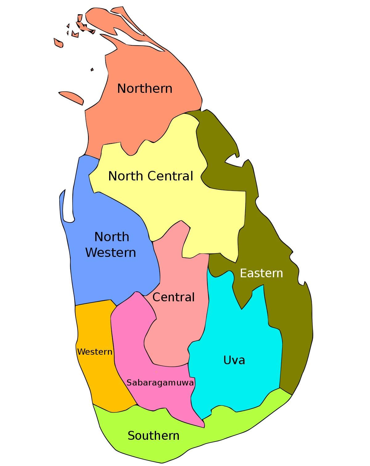 kaart van Sri Lanka oostkust