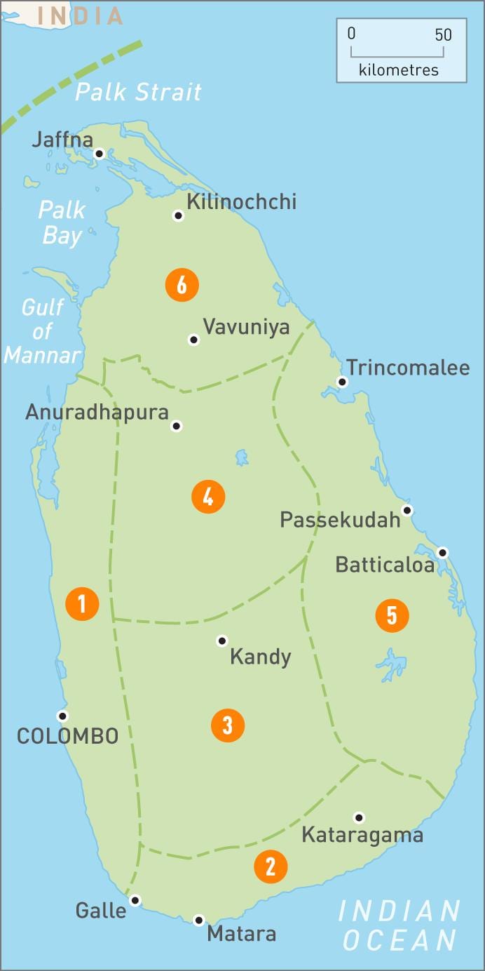 kaart van Sri Lanka regio ' s
