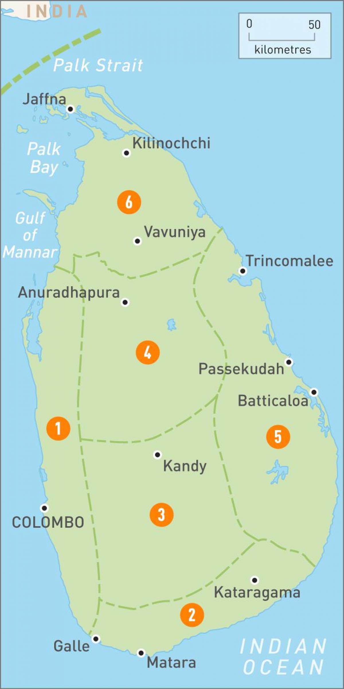 kaart van Sri Lanka regio ' s
