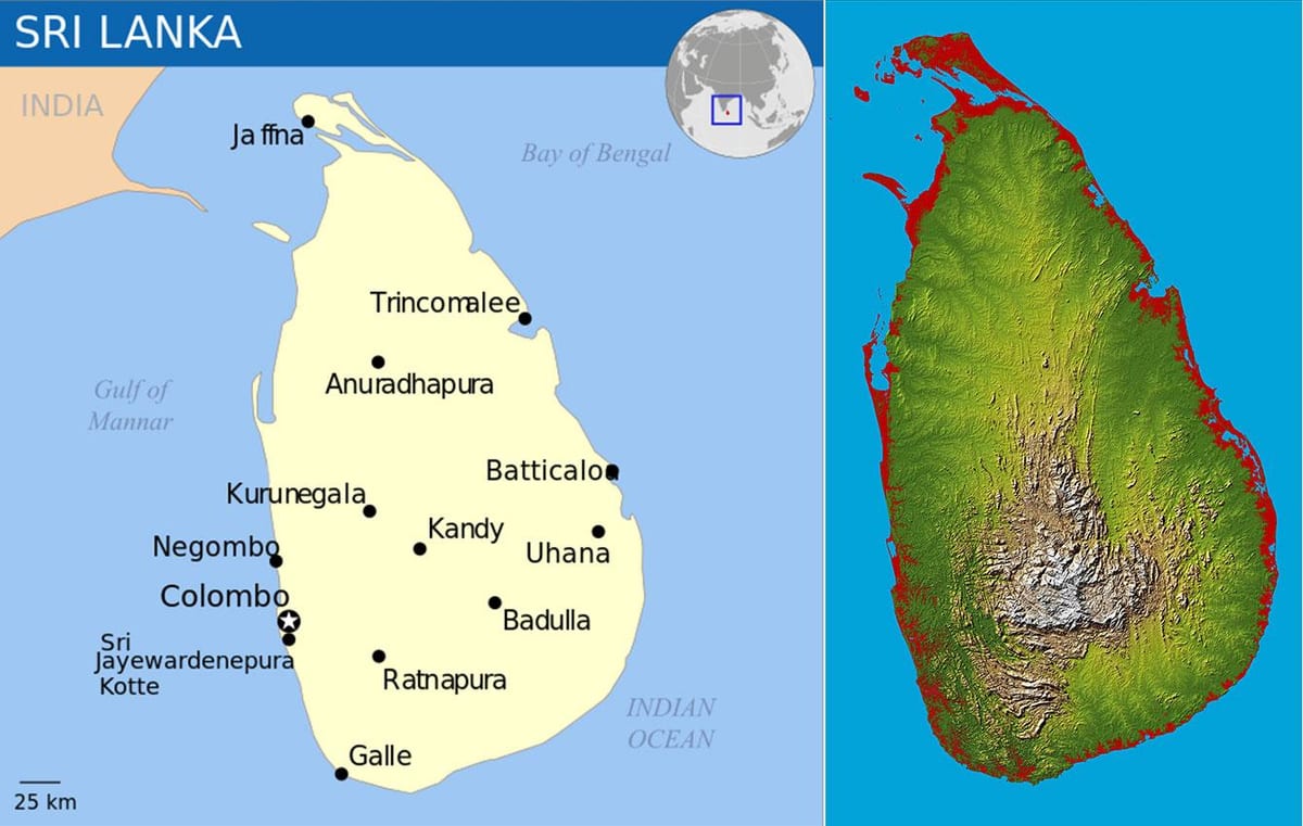 kaart van Sri Lanka topografische