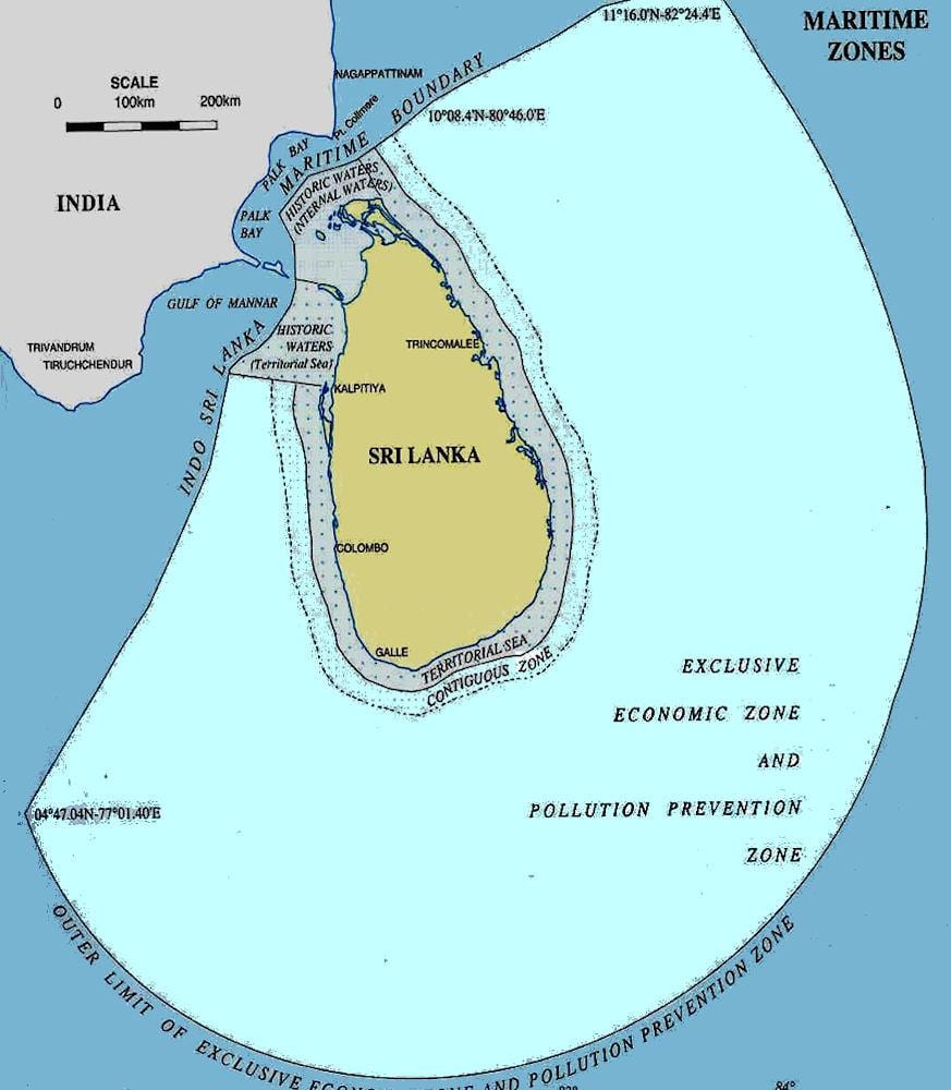 kaart van Sri Lanka zee