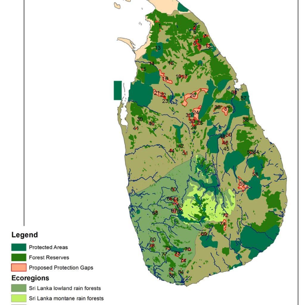 kaart van Sri Lanka bossen