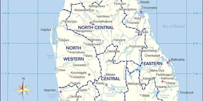 Kaart van de internationale vliegvelden in Sri Lanka