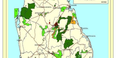 Kaart van de nationale parken in Sri Lanka