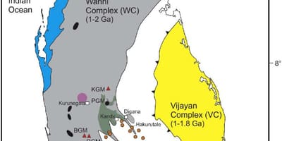 Kaart van mineralen in Sri Lanka