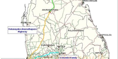 Kaart van Sri Lanka expressway