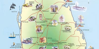 Toeristische bezienswaardigheden van Sri Lanka kaart