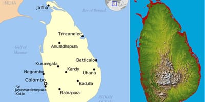 Kaart van Sri Lanka topografische