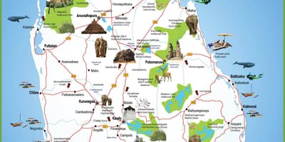 Toeristische plaatsen in Sri Lanka kaart