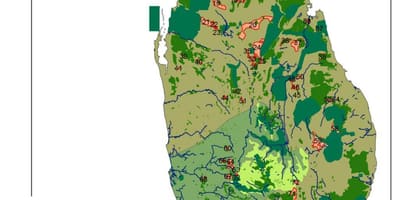 Kaart van Sri Lanka bossen